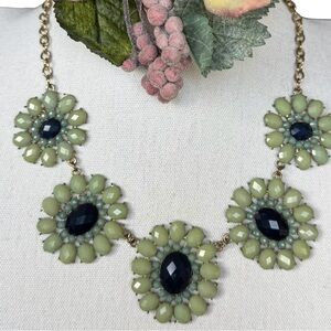 Faceted Green Small, Teal Beads, Large Blue Faceted Floral Shape Bib Necklace